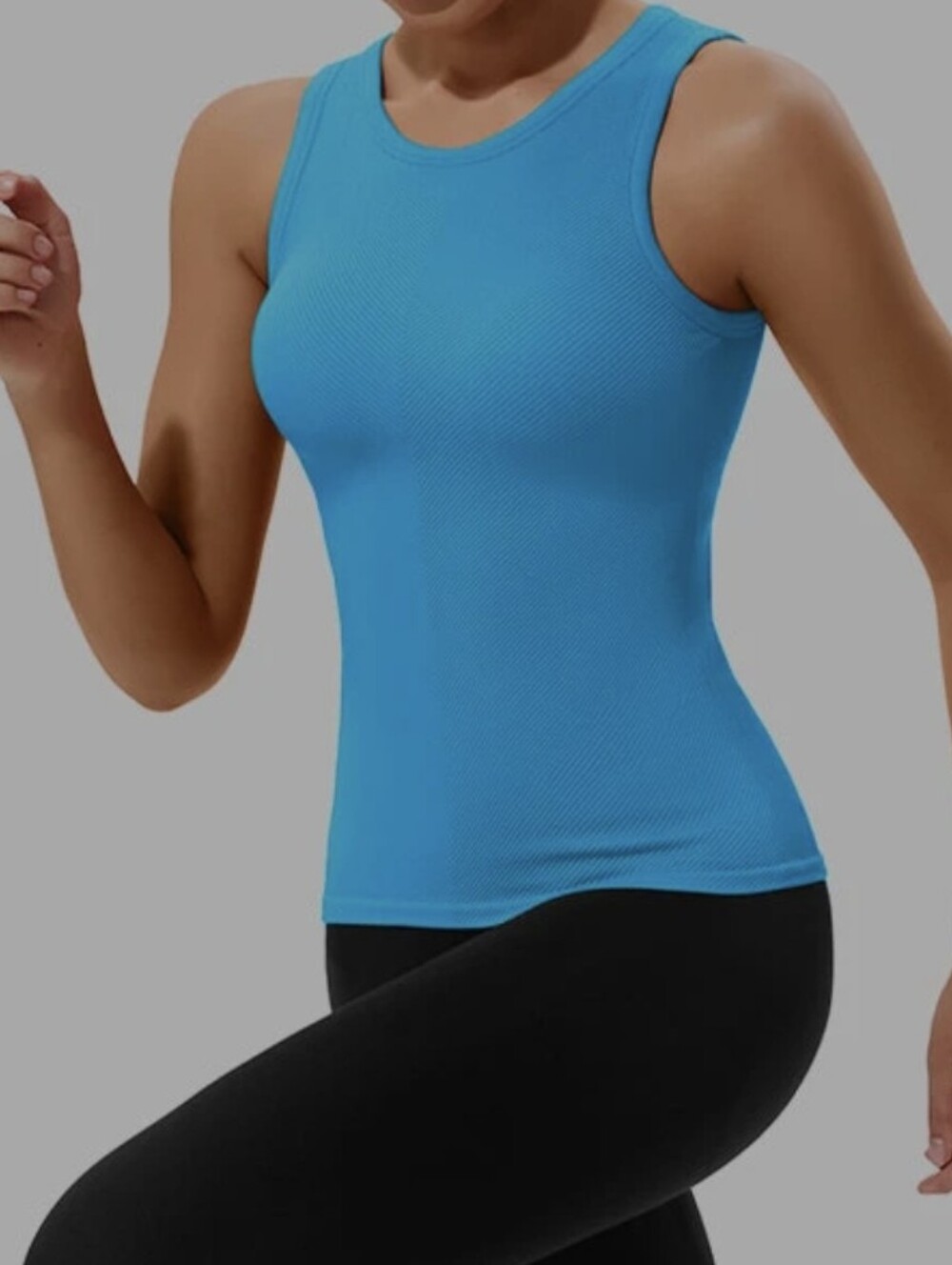 ATTRACO High Neck Seamless Ribbed Athletic Tank Top Blue Size L
